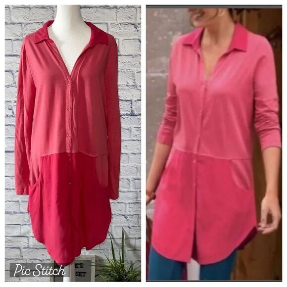 Soft Surroundings Tops - Soft surroundings pink mixed media button down tunic